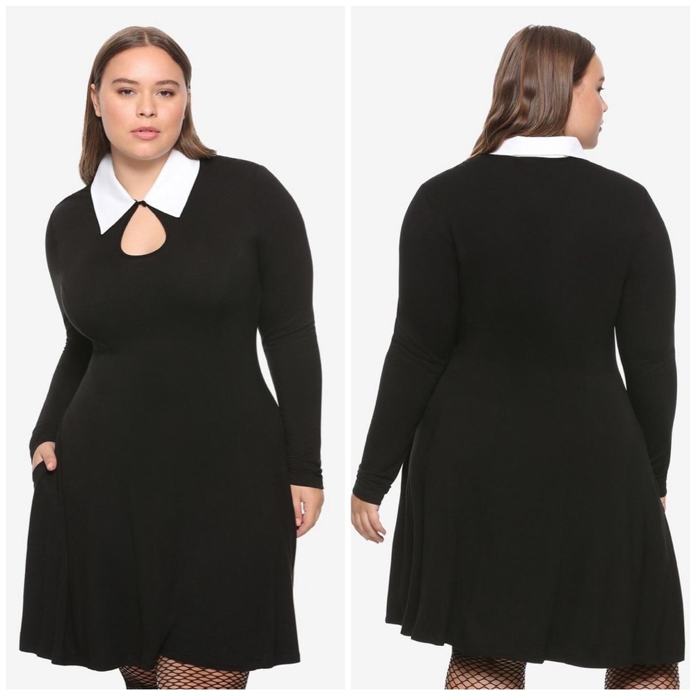 Elegant Black Dress with White Collar
